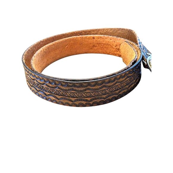 Vintage Lions Club International Brown Leather Belt Double Lion Head Logo Buckle - Picture 3 of 6